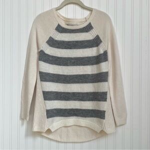 NWT LOFT Women’s Mohair/Wool Blend Cream/Gray Stripped Sweater Size Small Petite